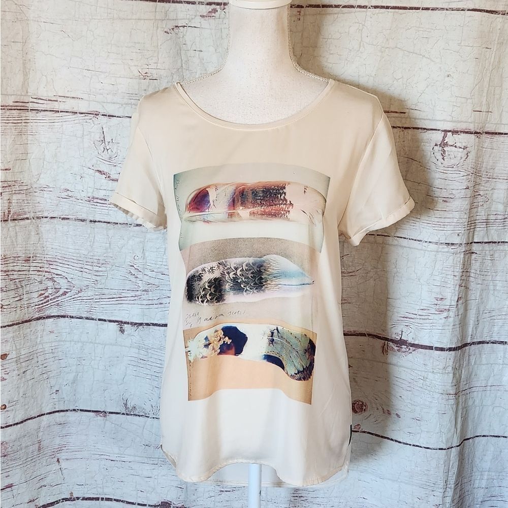 Maison Scotch J'adore Mon Tee Feather Short Sleeve T-shirt Size 3/Large